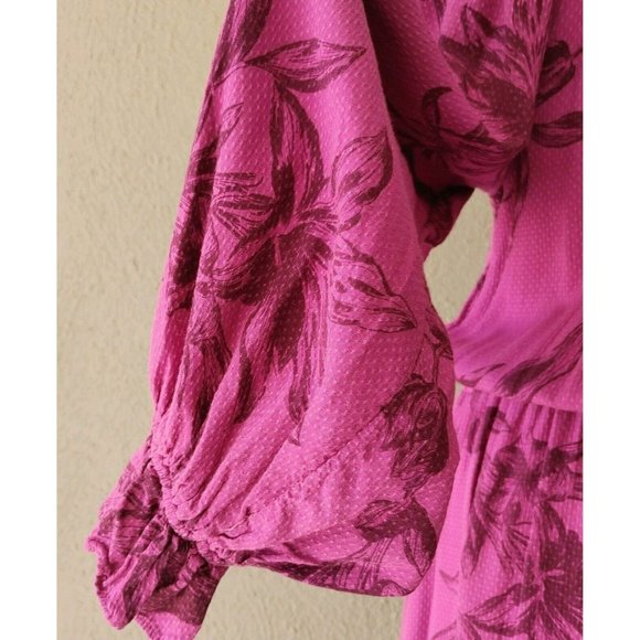 A New Day Magenta Floral Bohemian Style Long Sleeve Midi Dress Size L - Picture 5 of 9